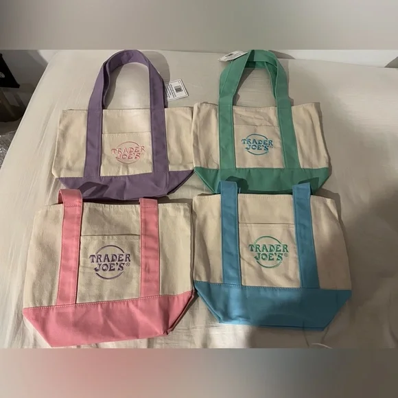 Trader Joes Mini Pastel Canvas Tote Bag 4 Pieces- All new - Picture 1 of 3